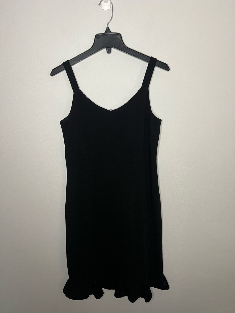 Albert Nipon Classic Black Slip Dress with Ruffled Hem Size 8